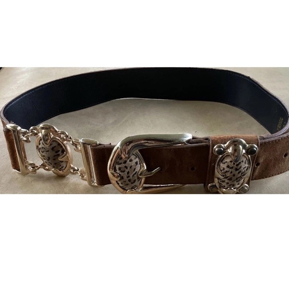 Source Unknown Accessories - Genuine Leather Belt With Gold Buckle And Gold/ Leopard Decor Ornaments Size S